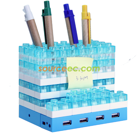 Customization Gattola 5-In-1 Large Brick Pen Holder/USB Hub, Lighting Effect Corporate Gifts