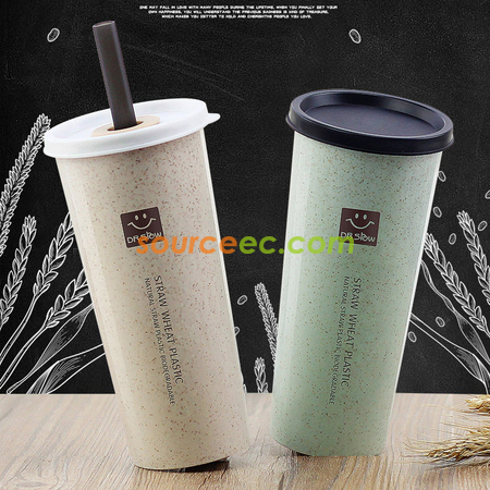 Customization 450ML Wheat Straw Double Cover Tape Sucker Leakage Cup Corporate Gifts