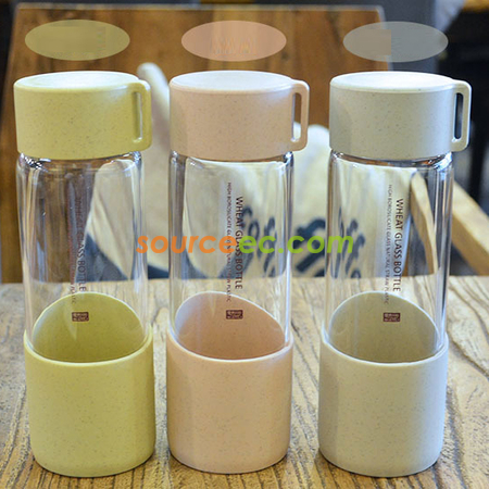 Customization 300ML Wheat Straw Portable High Borosilicate Glass Cup Corporate Gifts