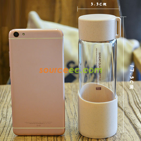 Customization 300ML Wheat Straw Portable High Borosilicate Glass Cup Corporate Gifts