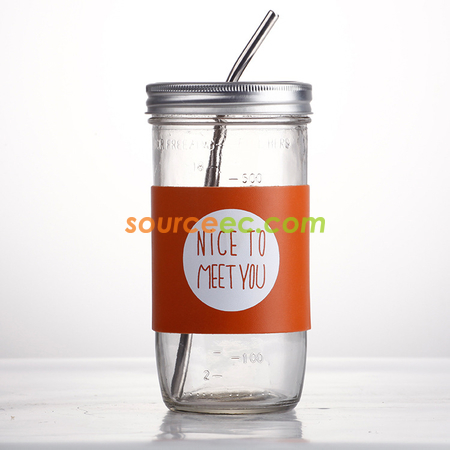 Customization 650ML Glass Mug with Straw and Sleeve Corporate Gifts