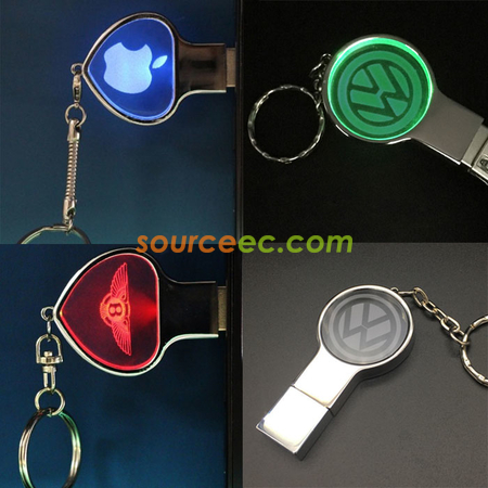Customization Crystal Metal USB Flash Drive with Key-ring and Led Corporate Gifts