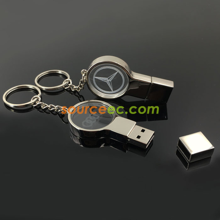 Customization Crystal Metal USB Flash Drive with Key-ring and Led Corporate Gifts