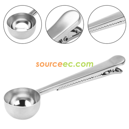 Customization Stainless Steel Ground Coffee Measuring Scoop Spoon with Bag Seal Clip Corporate Gifts