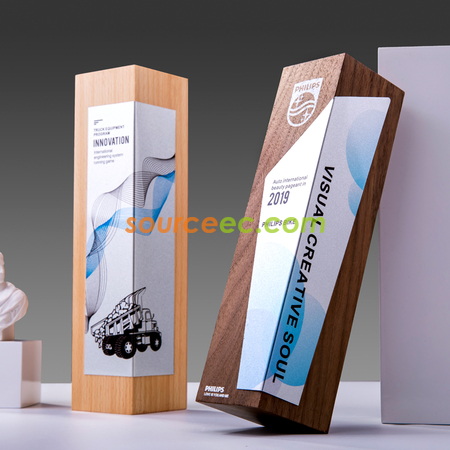Customization Creative Wooden Trophy with Metal Plate Corporate Gifts