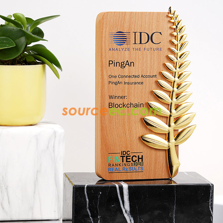 Customization Wooden Trophy with Palm leaves Corporate Gifts