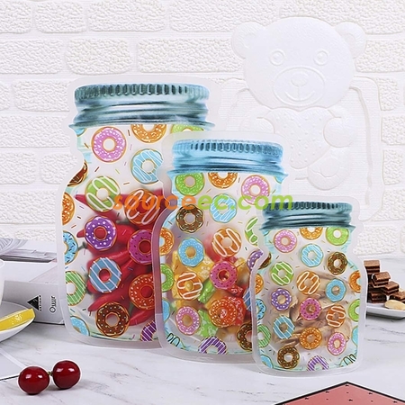 Customization Reusable Mason Bottle Shape Zip-Lock Food Storage Bag Corporate Gifts