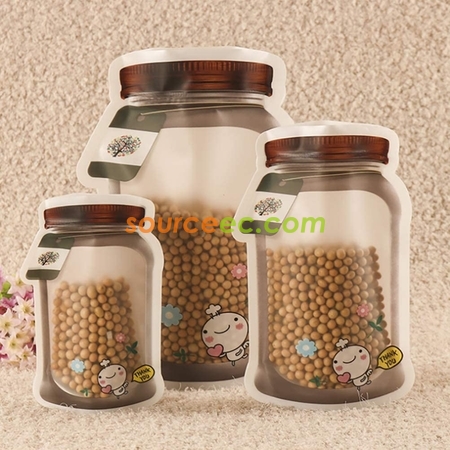Customization Reusable Mason Bottle Shape Zip-Lock Food Storage Bag Corporate Gifts