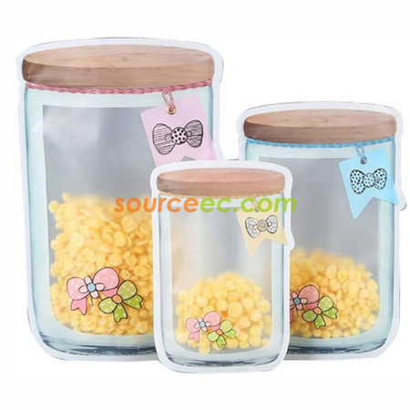 Customization Reusable Mason Bottle Shape Zip-Lock Food Storage Bag Corporate Gifts