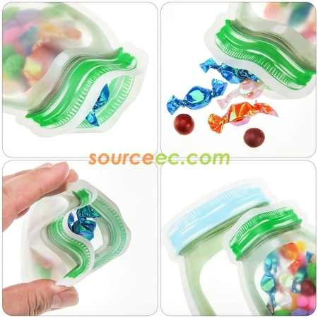 Customization Reusable Mason Bottle Shape Zip-Lock Food Storage Bag Corporate Gifts