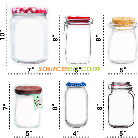Customization Reusable Mason Bottle Shape Zip-Lock Food Storage Bag Corporate Gifts