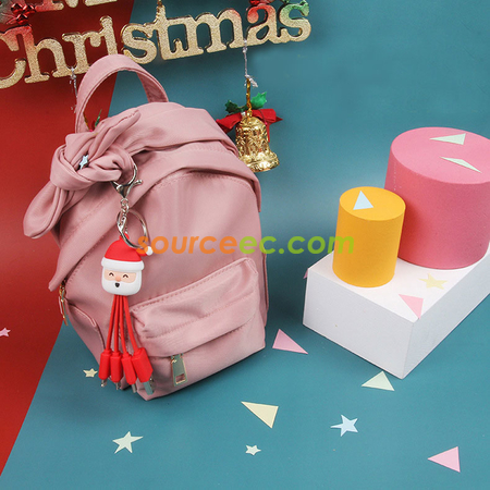 Customization Creative Cartoon Christmas Charging Cable with Keychain Corporate Gifts