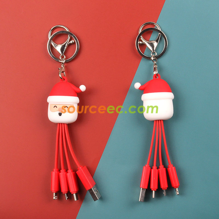 Customization Creative Cartoon Christmas Charging Cable with Keychain Corporate Gifts
