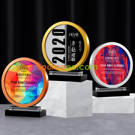Customization Round Metal Crystal Trophy Corporate Gifts