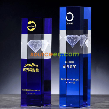Diamond Square Pillar Crystal Trophy