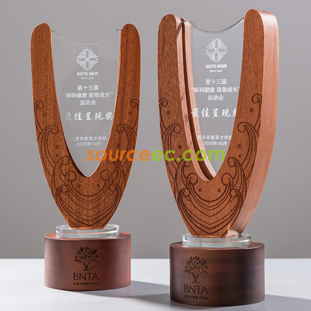 Customization Shaped Wooden Crystal Trophy Corporate Gifts
