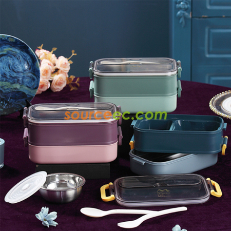 Customization Double-Layer Portable Lunch Box With Soup Bowl Set Corporate Gifts