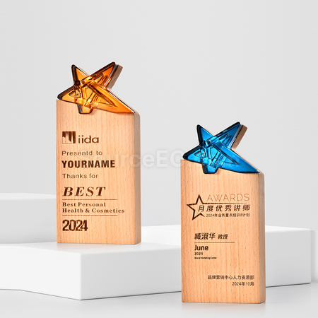 Customization Crystal & Wooden Trophy Corporate Gifts