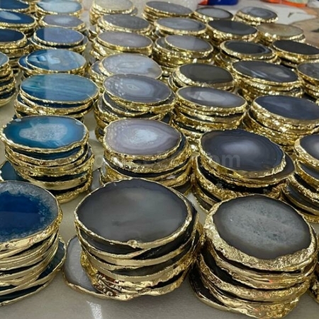 Customization Personalized Agate Electroplating Gold Ddge Coaster Corporate Gifts