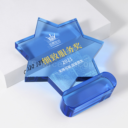 Customization Creative Seven-pointed Star Blue Crystal Trophy Corporate Gifts