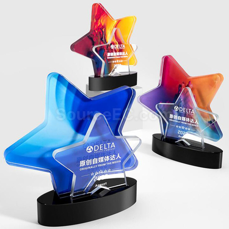 Customization Color Printed Star Crystal Trophy Corporate Gifts