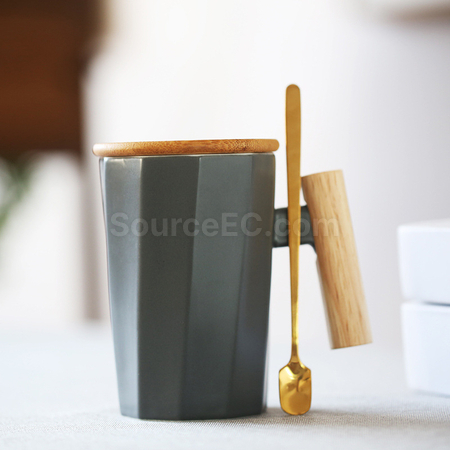 Customization Wooden Handle Ceramic Mug Corporate Gifts
