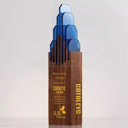 Customization Genting Top Solid Wood Crystal Trophy Corporate Gifts