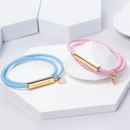 Customization Engraved Magnetic Buckle Leather Rope Bracelet Corporate Gifts