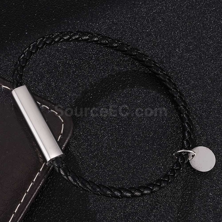 Customization Engraved Magnetic Buckle Leather Rope Bracelet Corporate Gifts