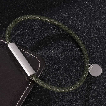 Customization Engraved Magnetic Buckle Leather Rope Bracelet Corporate Gifts