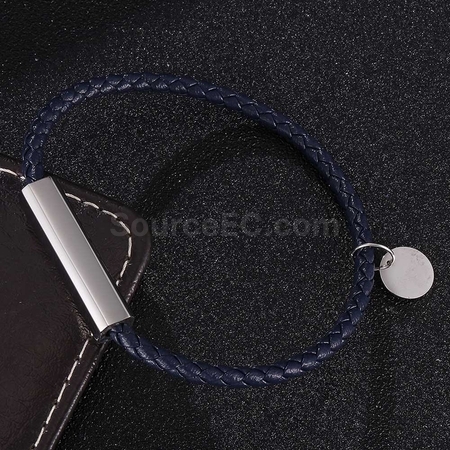 Customization Engraved Magnetic Buckle Leather Rope Bracelet Corporate Gifts
