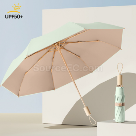 Customization 16 Bone Wooden Handle Sun Protection Tri-Fold Folding Umbrella Corporate Gifts