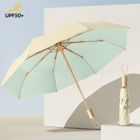 Customization 16 Bone Wooden Handle Sun Protection Tri-Fold Folding Umbrella Corporate Gifts
