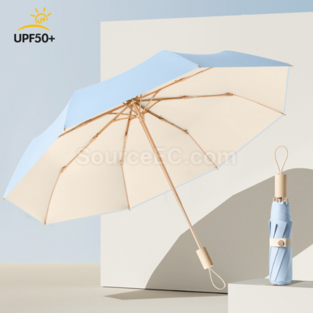 Customization 16 Bone Wooden Handle Sun Protection Tri-Fold Folding Umbrella Corporate Gifts