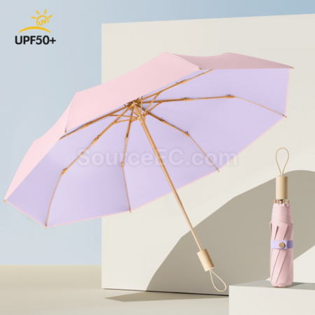 Customization 16 Bone Wooden Handle Sun Protection Tri-Fold Folding Umbrella Corporate Gifts