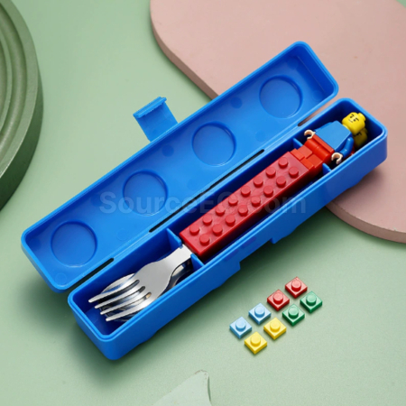Customization Silicone building block handle, stainless steel knife fork spoon three piece set Corporate Gifts