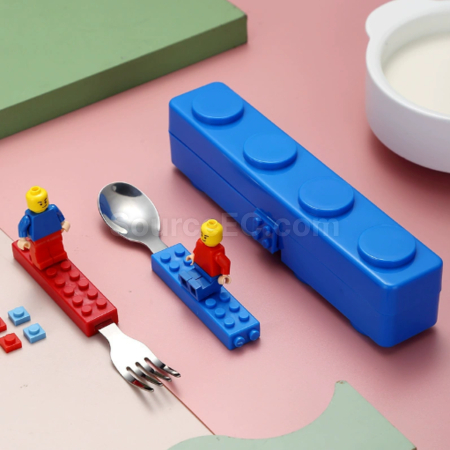 Customization Silicone building block handle, stainless steel knife fork spoon three piece set Corporate Gifts