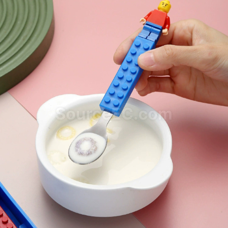 Customization Silicone building block handle, stainless steel knife fork spoon three piece set Corporate Gifts