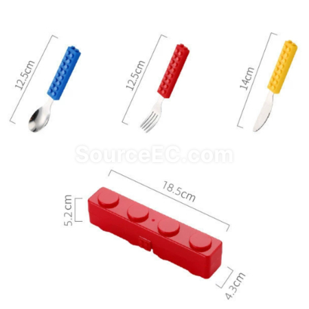 Customization Silicone building block handle, stainless steel knife fork spoon three piece set Corporate Gifts