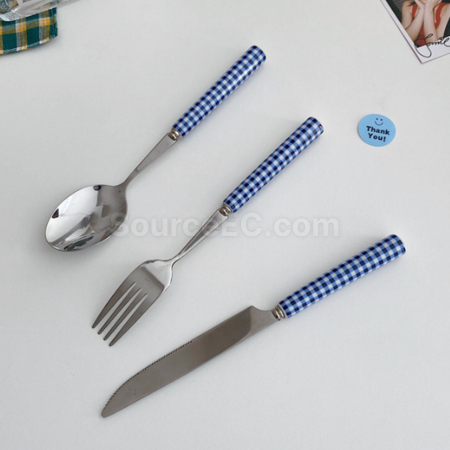 Customization Ceramic Handle Grid Style Stainless Steel Tableware Corporate Gifts