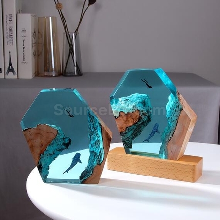 Customization Solid Wood Resin Night Light Art Ornaments Corporate Gifts