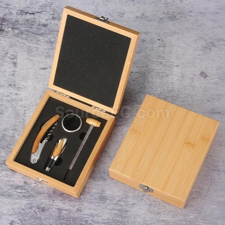 Customization High-Grade Stainless Steel Bottle Opener Set With Bamboo Box Corporate Gifts