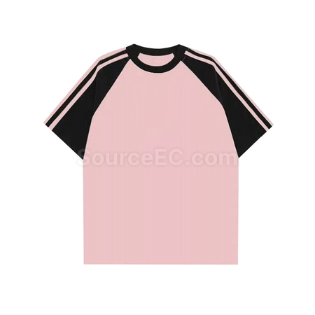 Customization Color - Blocked Three - Stripe Raglan - Sleeve Cotton Short - Sleeve T - Shirt Corporate Gifts