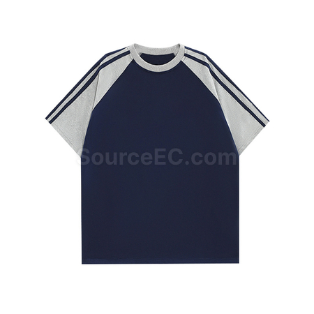 Customization Color - Blocked Three - Stripe Raglan - Sleeve Cotton Short - Sleeve T - Shirt Corporate Gifts