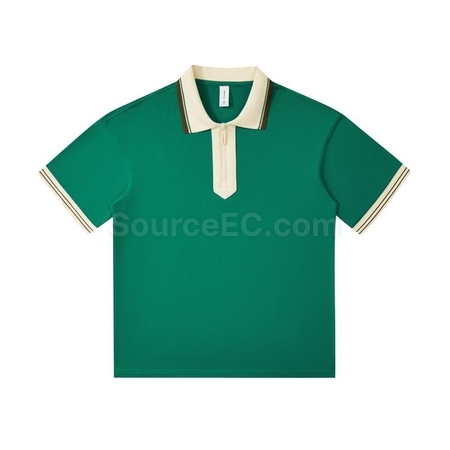 Customization 240g Japanese Retro Collar Zipper Color-Blocked Polo Shirt Corporate Gifts