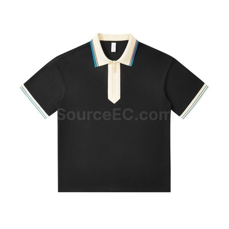 Customization 240g Japanese Retro Collar Zipper Color-Blocked Polo Shirt Corporate Gifts