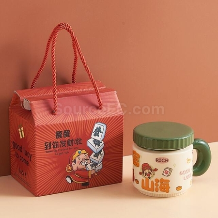 Customization Cartoon God Of Wealth Cup Ceramic Mug Corporate Gifts
