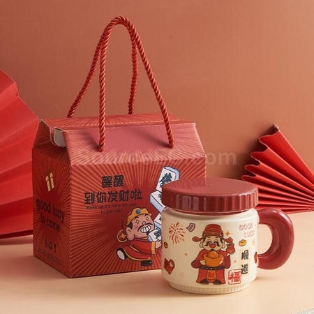 Customization Cartoon God Of Wealth Cup Ceramic Mug Corporate Gifts