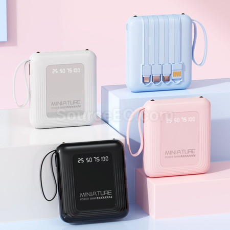 Customization 3C Certified Square Mobile Power Bank With Built-In Cable Corporate Gifts