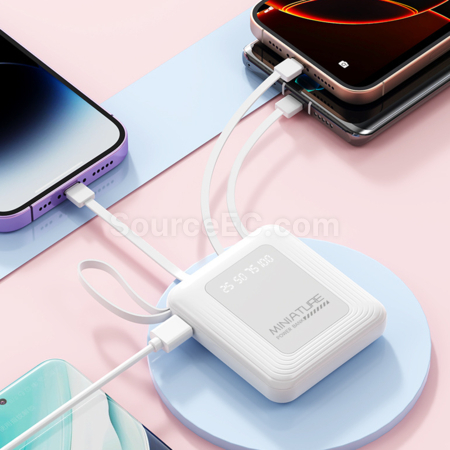 Customization 3C Certified Square Mobile Power Bank With Built-In Cable Corporate Gifts